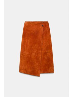 ZARA 100% SUEDE LEATHER WRAP MIDI SKIRT